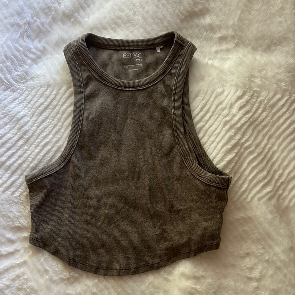 Brown Fitted Crop Tank Top